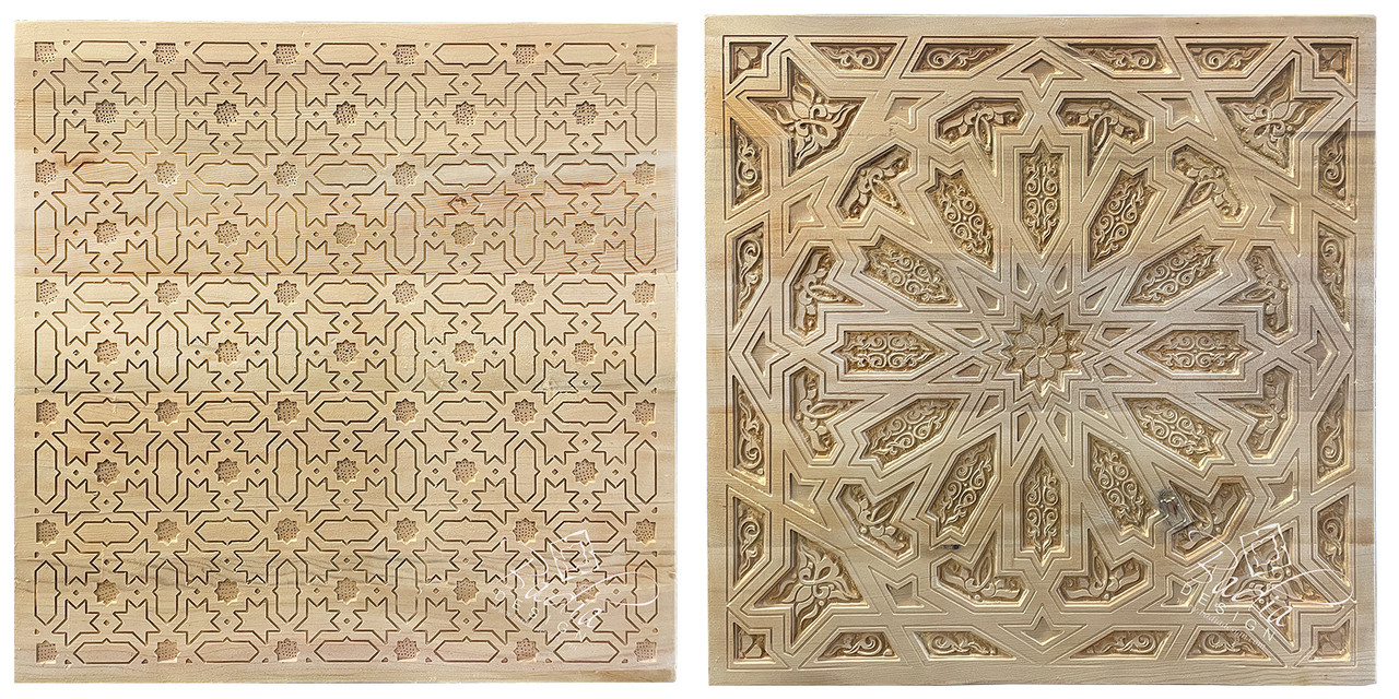 Square Hand Carved Wooden Panel - WP214