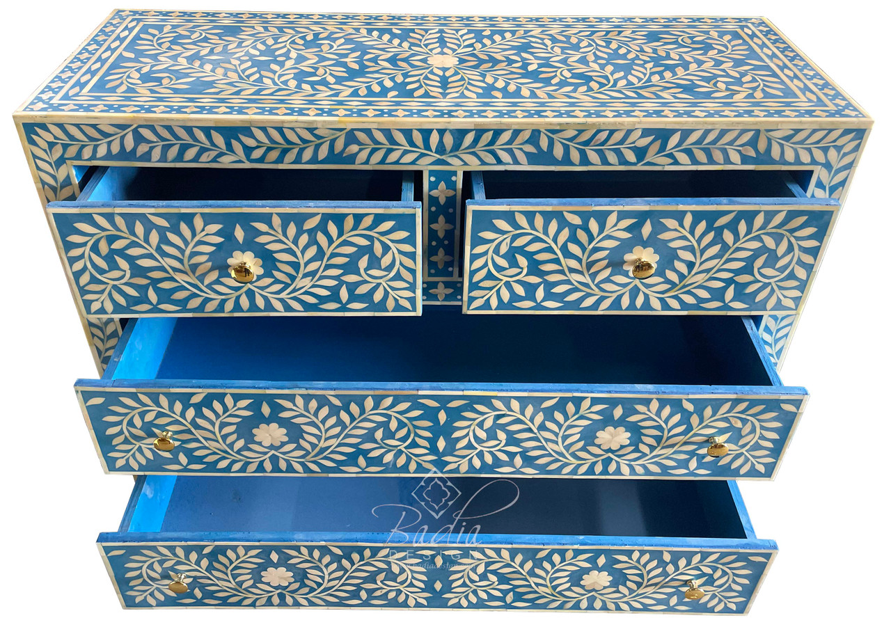 Blue and White Camel Bone Dresser - MOP-DR078