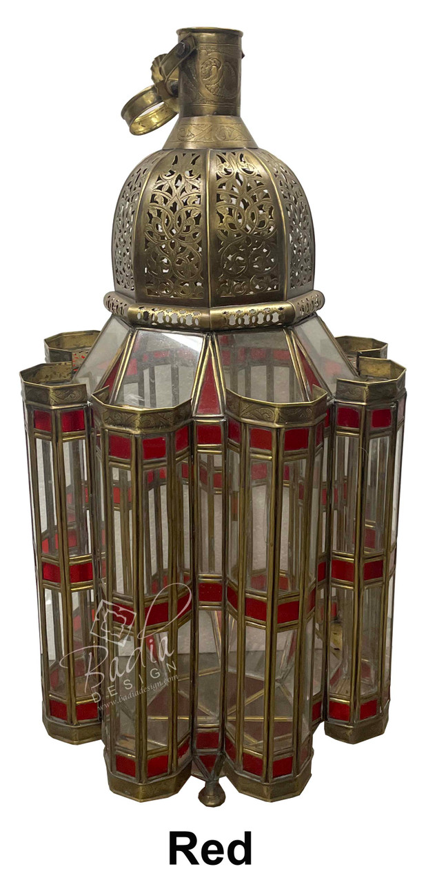 Brass Desktop or Floor Lantern with Multi-Color Glass - LIG460