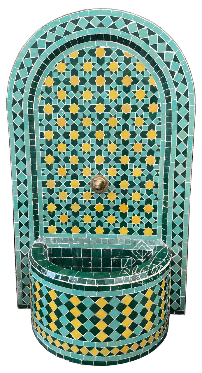 Green and Yellow Moroccan Mosaic Tile Water Fountain - MF785