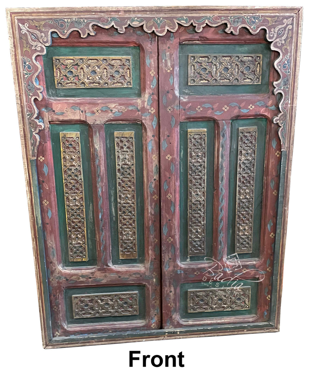 Short Vintage Multi-Color Hand Painted Wooden Door - HPD035