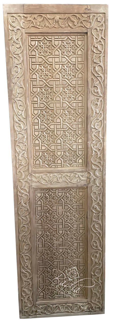 Light Stained Hand Carved Wooden Door - CWD033
