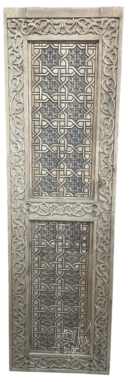 Light Stained Hand Carved Wooden Door - CWD034