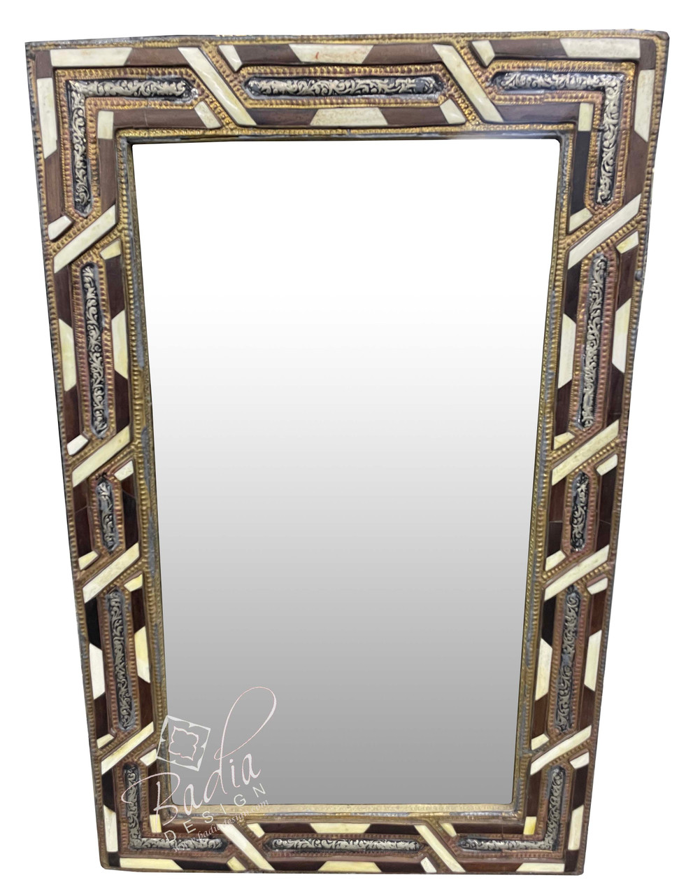 Rectangular Shaped Metal and Bone Mirror - M-MB045