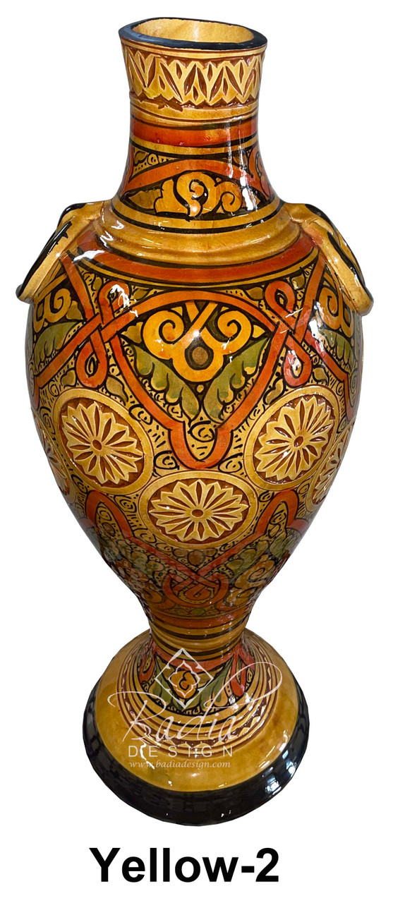 Tall Moroccan Hand Painted Carved Ceramic Vase from Badia Design Inc.