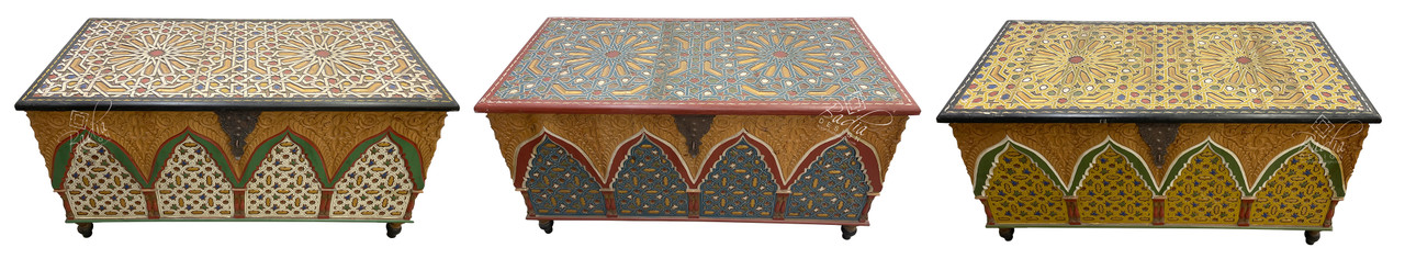 Multi-Color Hand Painted Carved Wood Chest - HP-T005