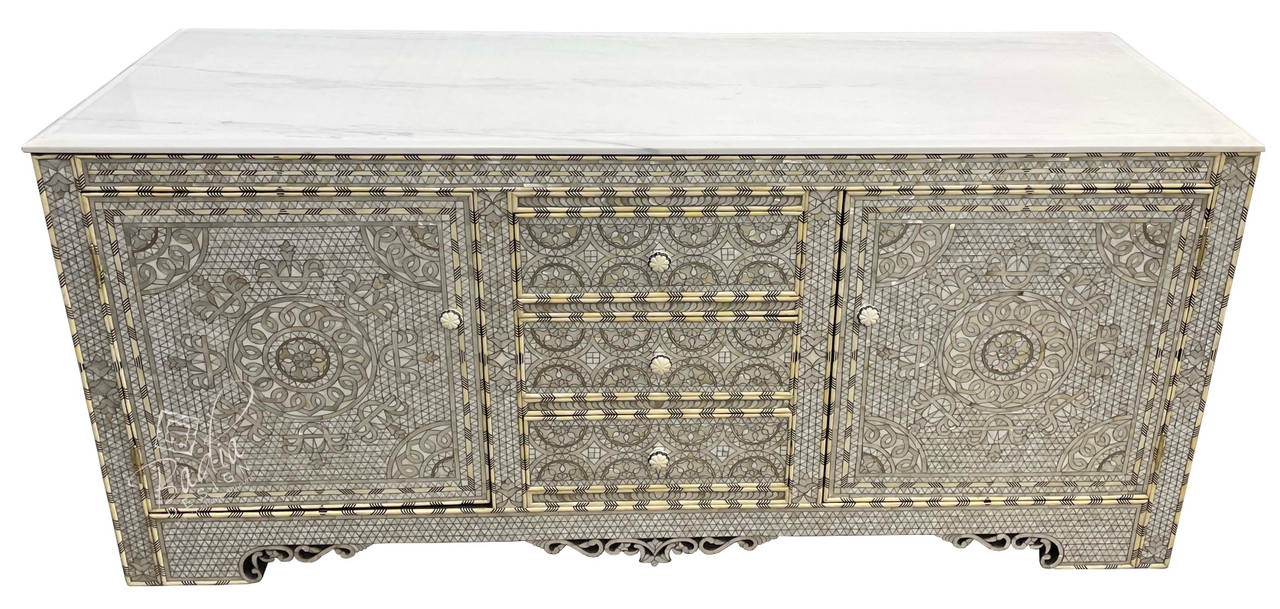 Large Mother of Pearl Cabinet with White Marble Top - MOP-CA014
