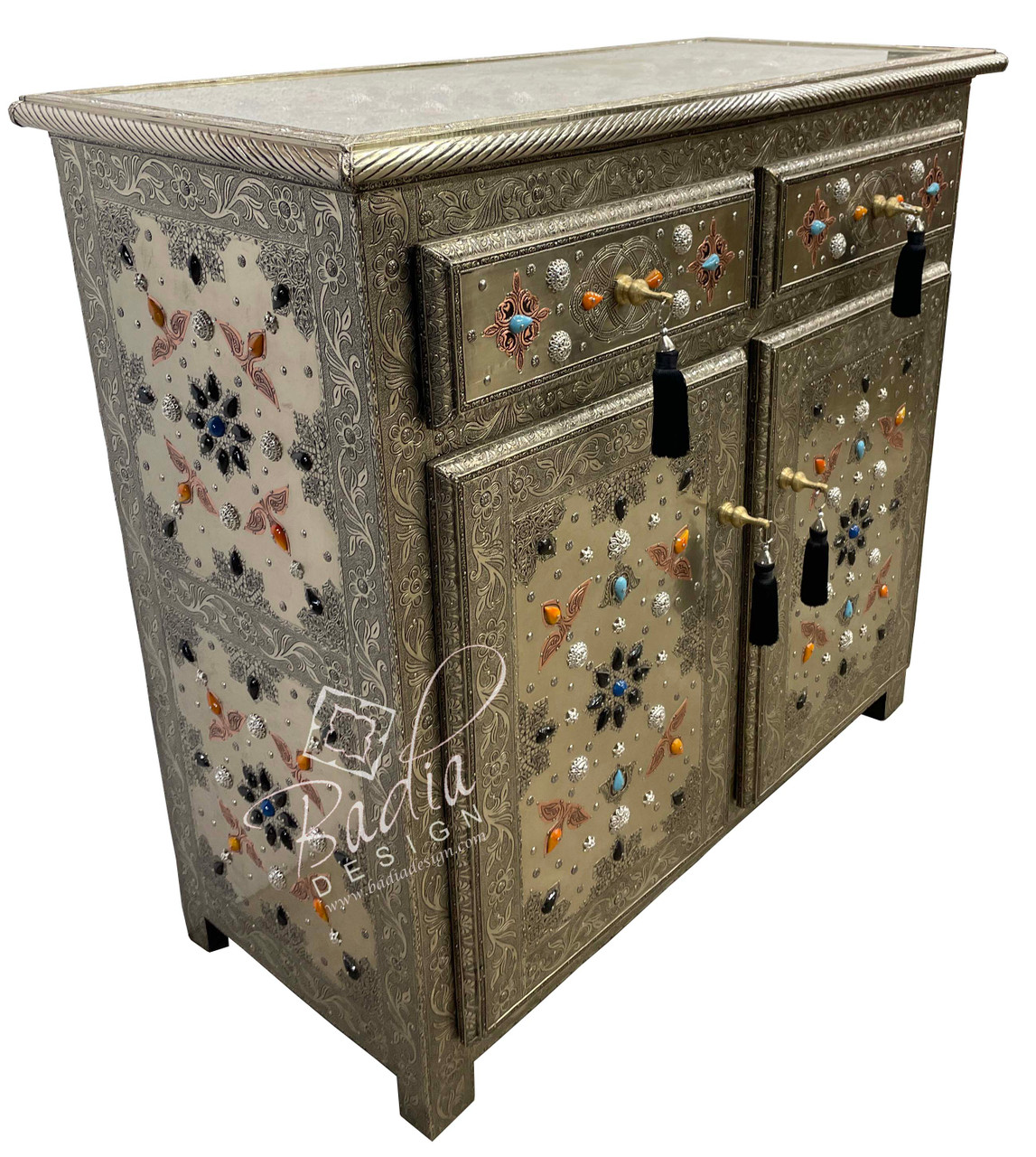 Intricately Designed Metal and Bone Cabinet - MB-CA080