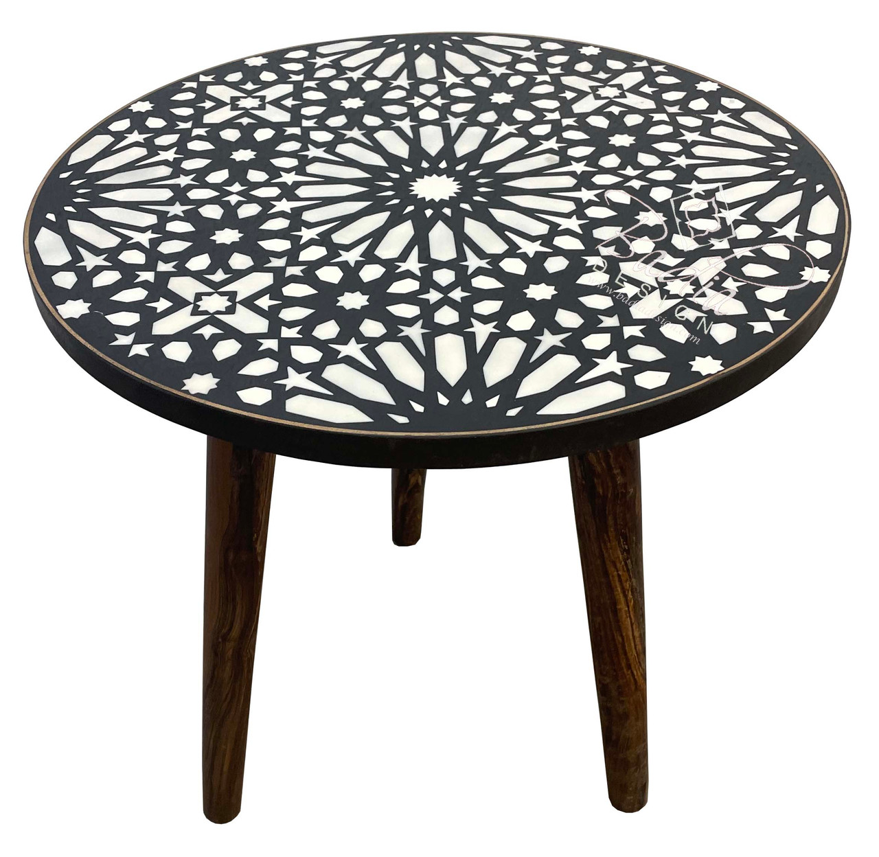 Round Black and White Coffee Table Made of Wood and Resin - MOP-ST140