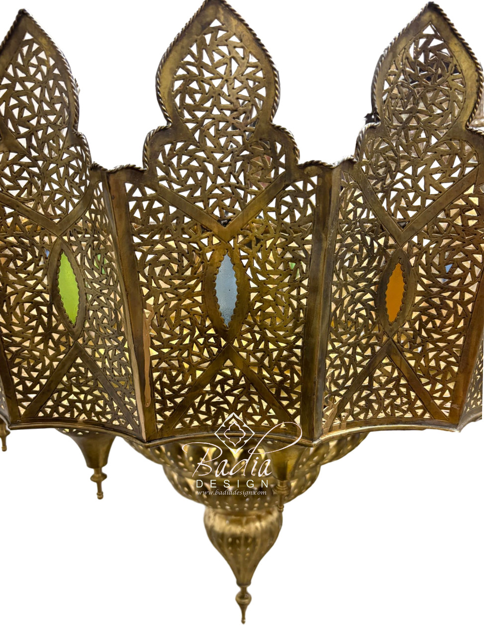 Large Brass Chandelier with Multi-Color Glass Eyelets - CH367
