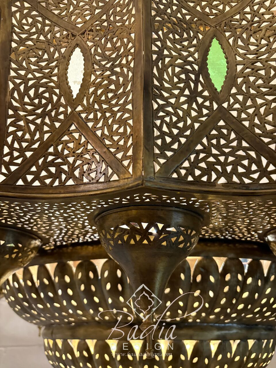 Large Brass Chandelier with Multi-Color Glass Eyelets - CH367