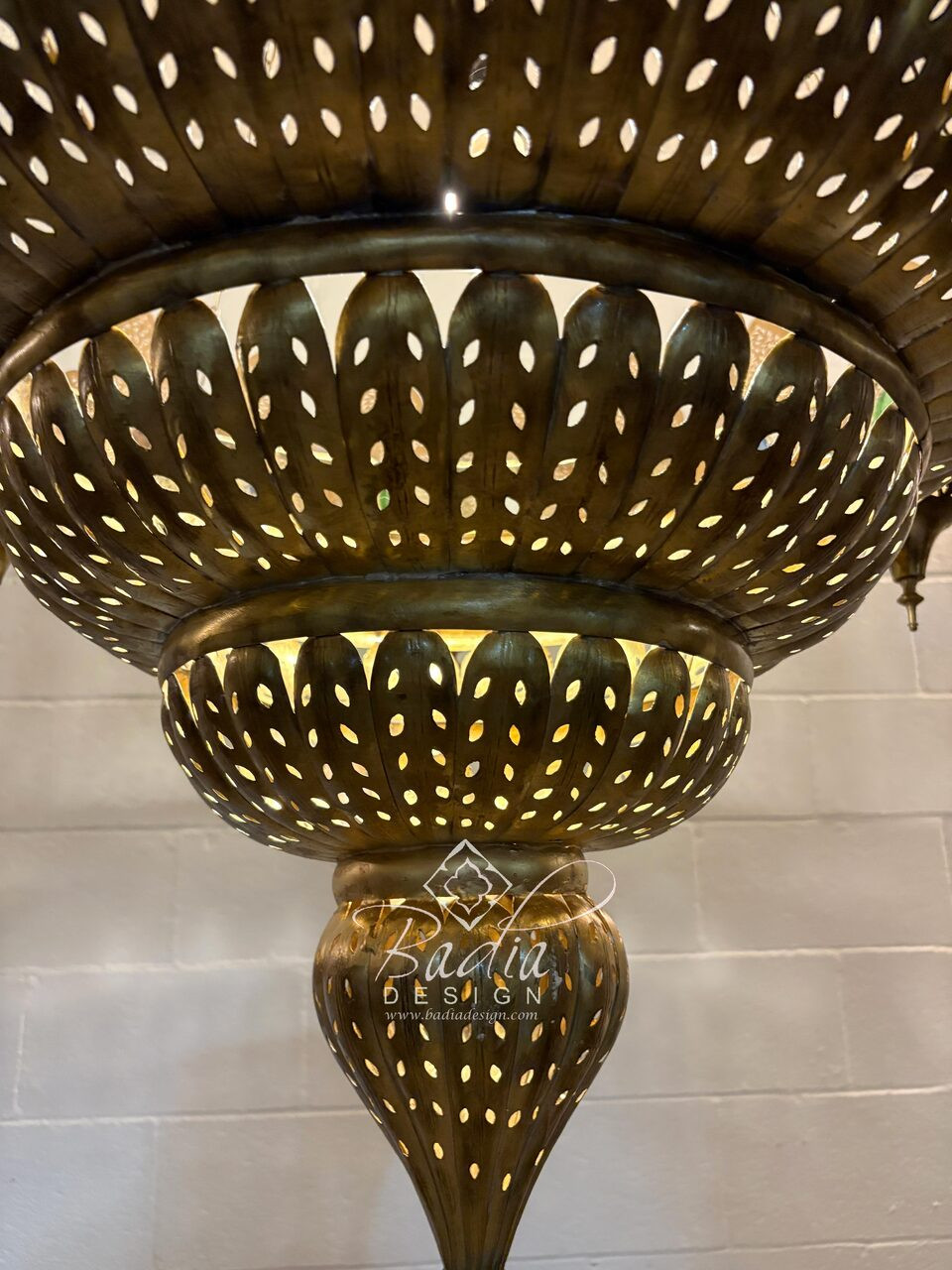Large Brass Chandelier with Multi-Color Glass Eyelets - CH367