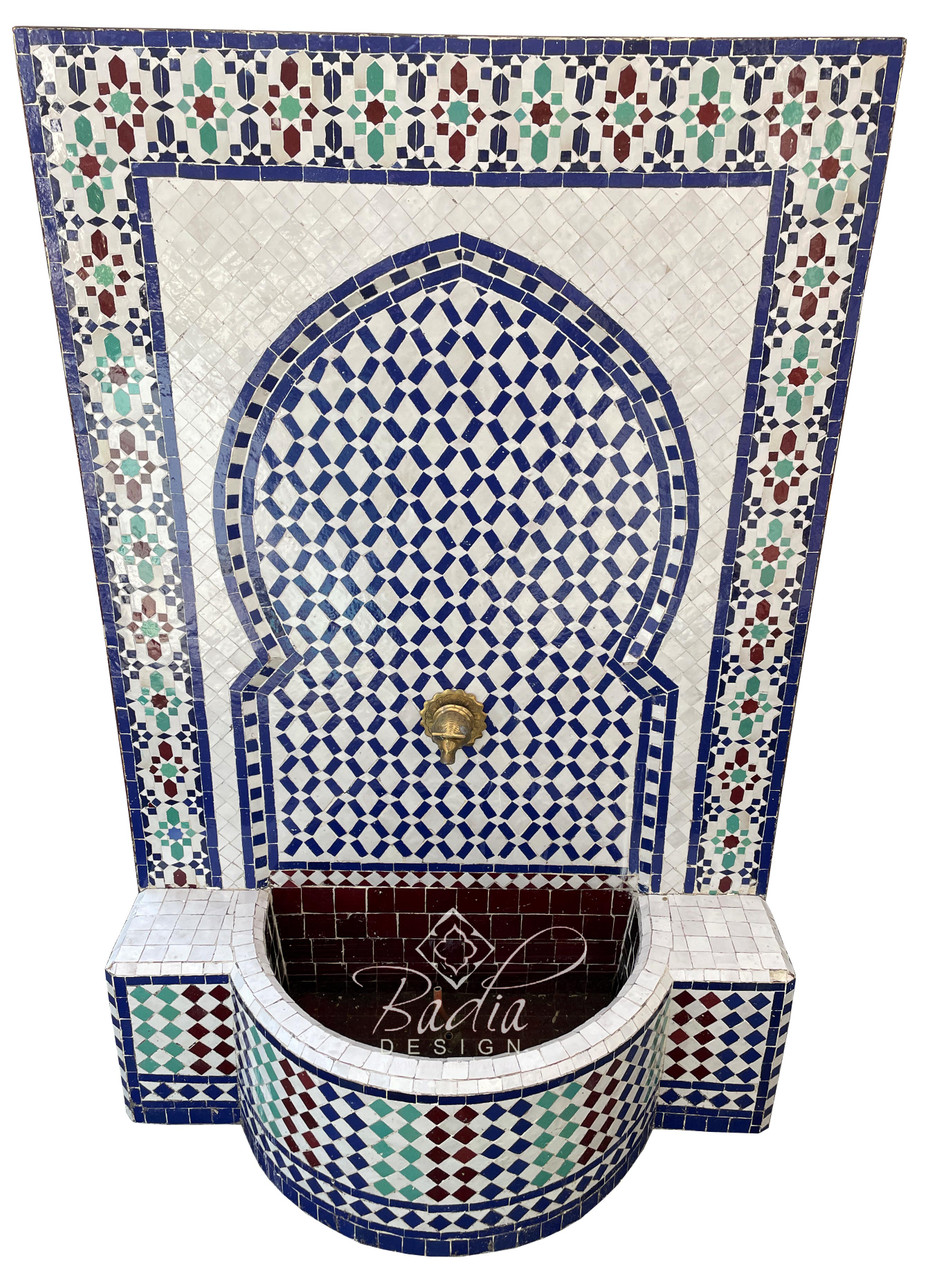 Mosaic Tile Water Fountain with Intricate Color Designs - MF801