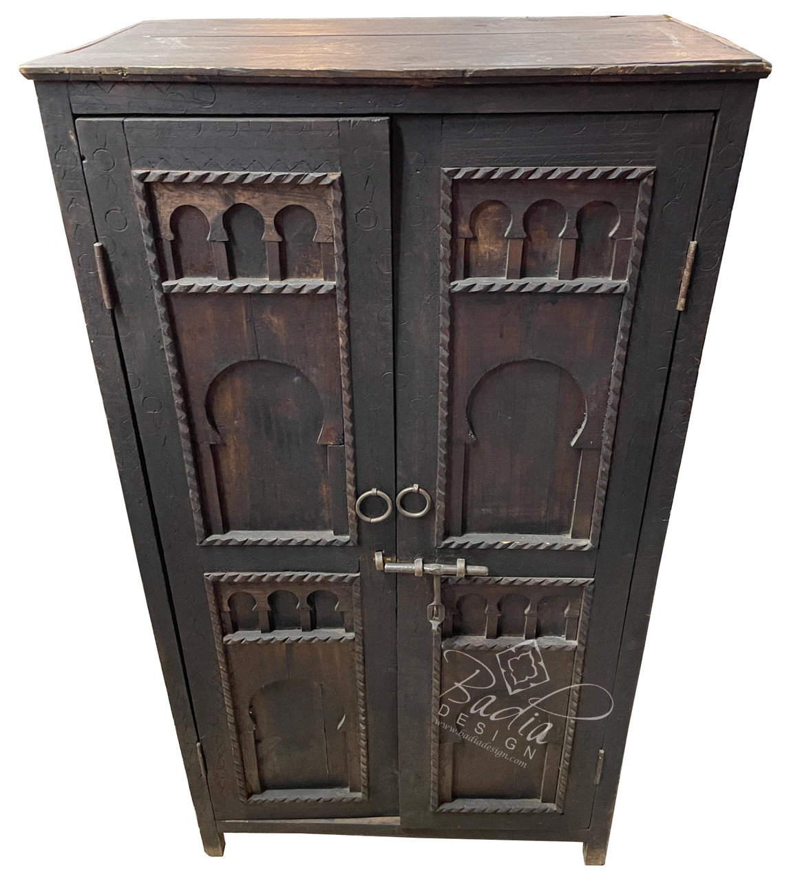Tall Dark Stained Vintage Carved Wood Cabinet  - CW-CA112