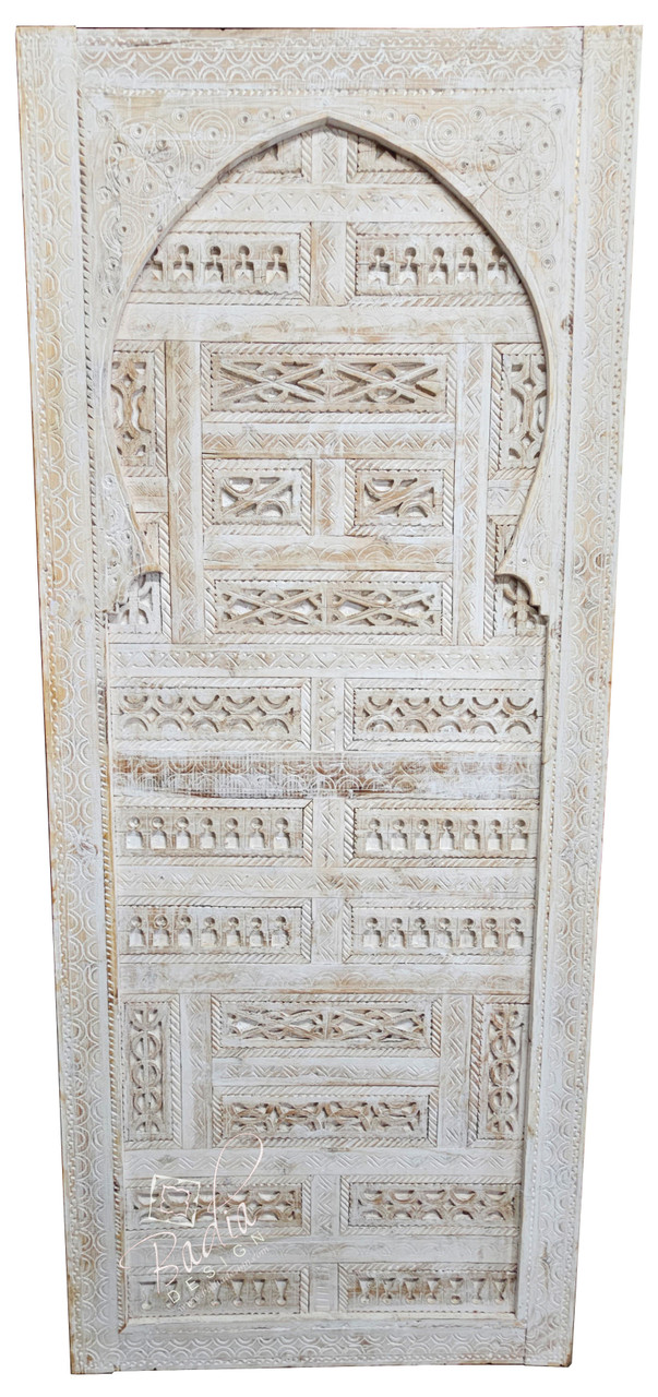 Tall White Vintage Hand Carved Wooden Door - CWD045