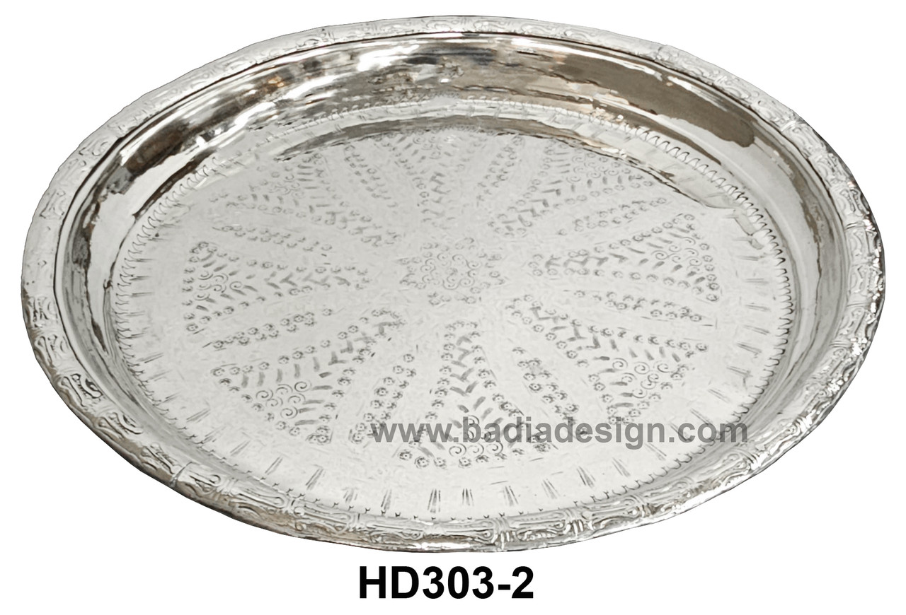 Round Heavy Duty Engraved Silver Trays - HD303