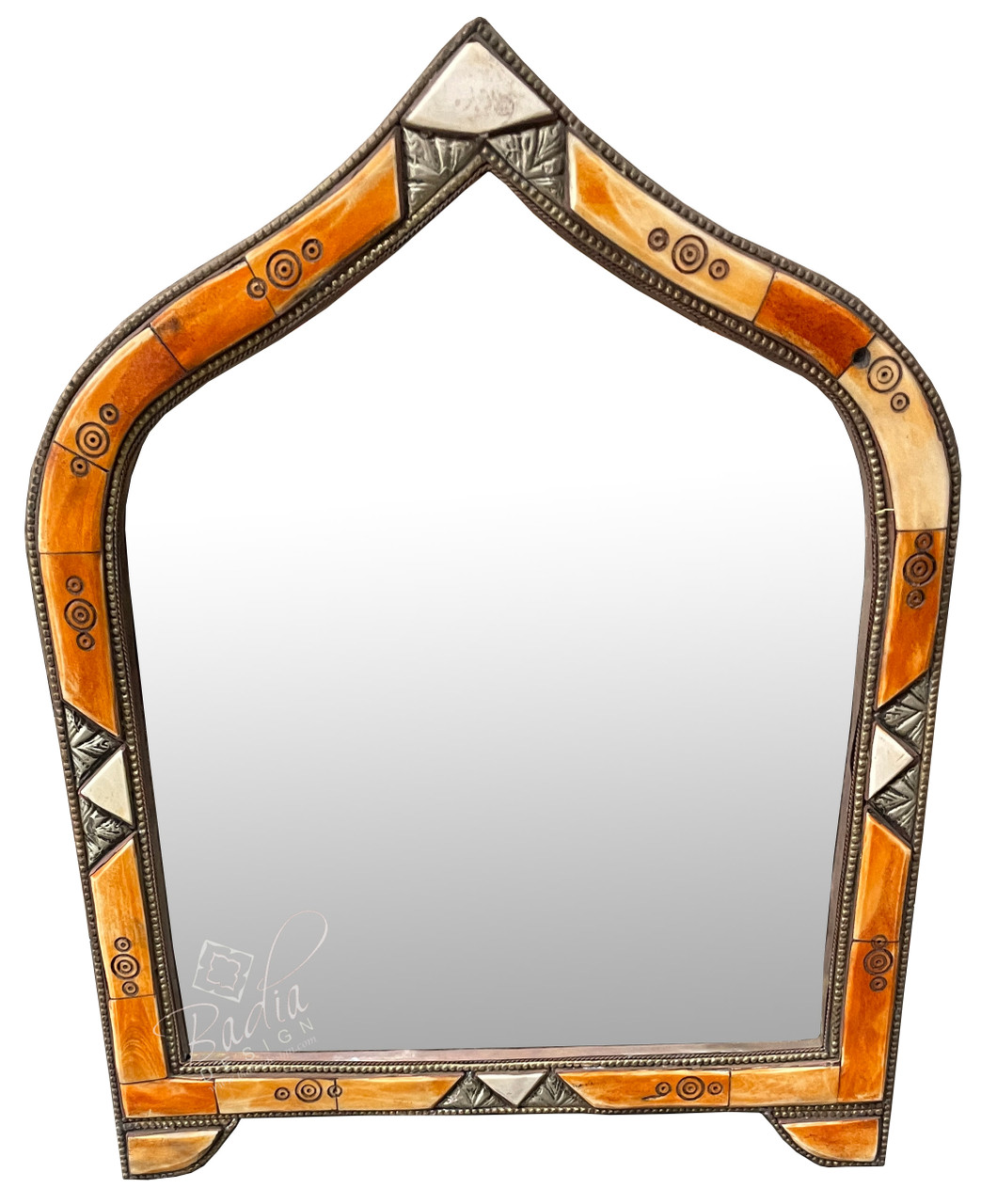 Small Decorative Orange and White Bone Mirror - M-MB114