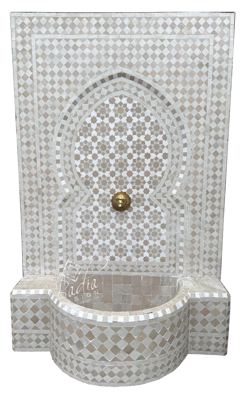 Beige and White Moroccan Mosaic Tile Water Fountain - MF815