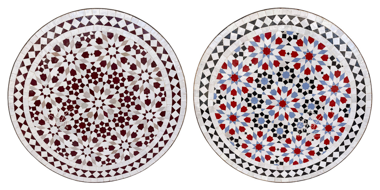 24 Inch Intricately Designed Round Tile Table Top - MTR553