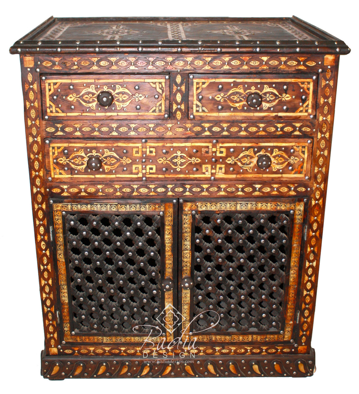 Dark Stained Wooden Bone Inlay Cabinet - CW-CA123