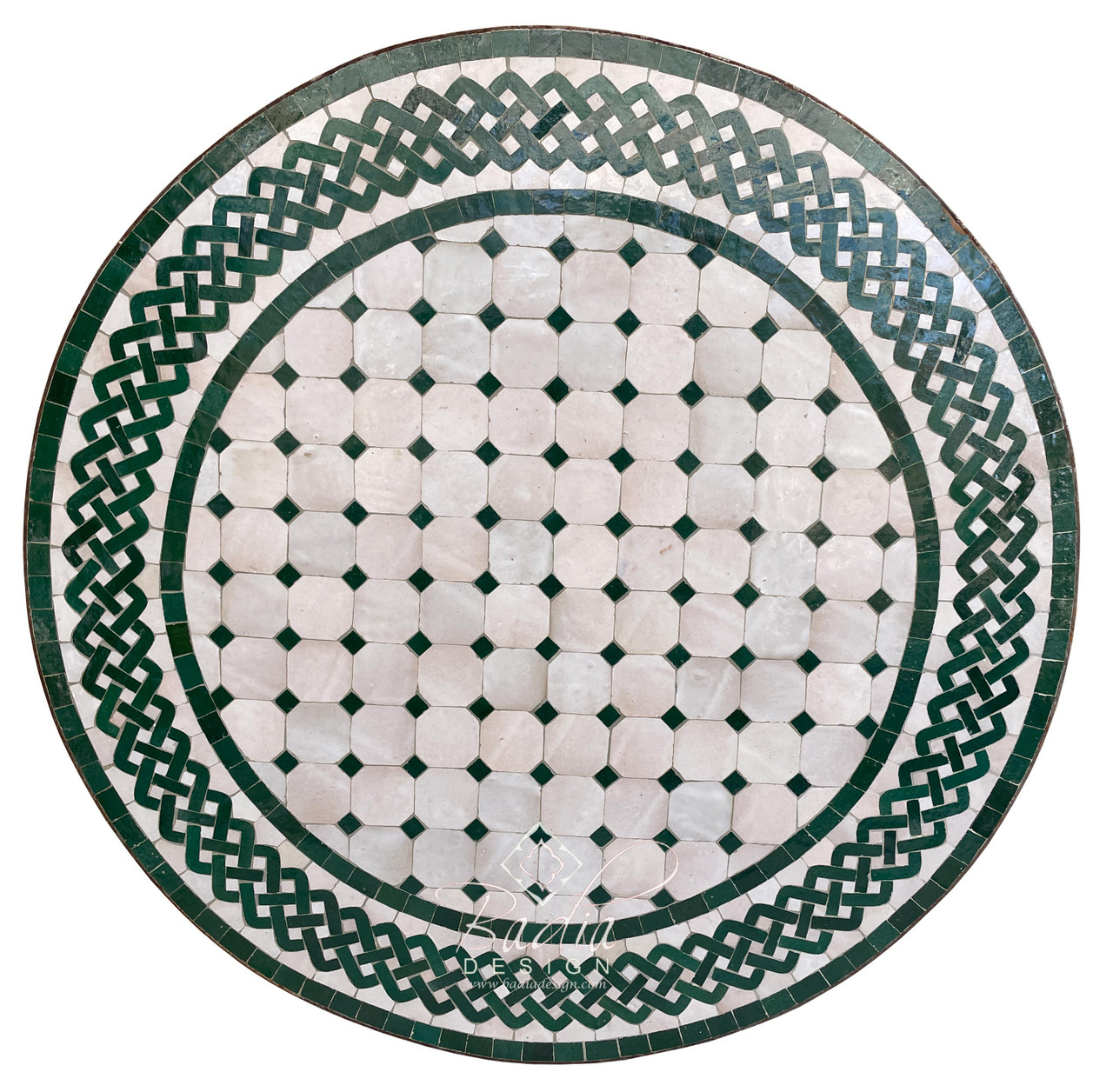 32 Inch Green and White Mosaic Tile Table Top - MTR401