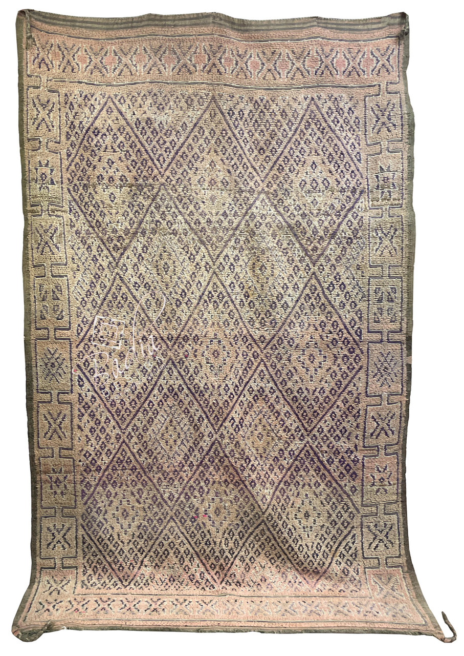 82" W x 128" H - Vintage Multi-Color Handwoven Moroccan Berber Rug - R021