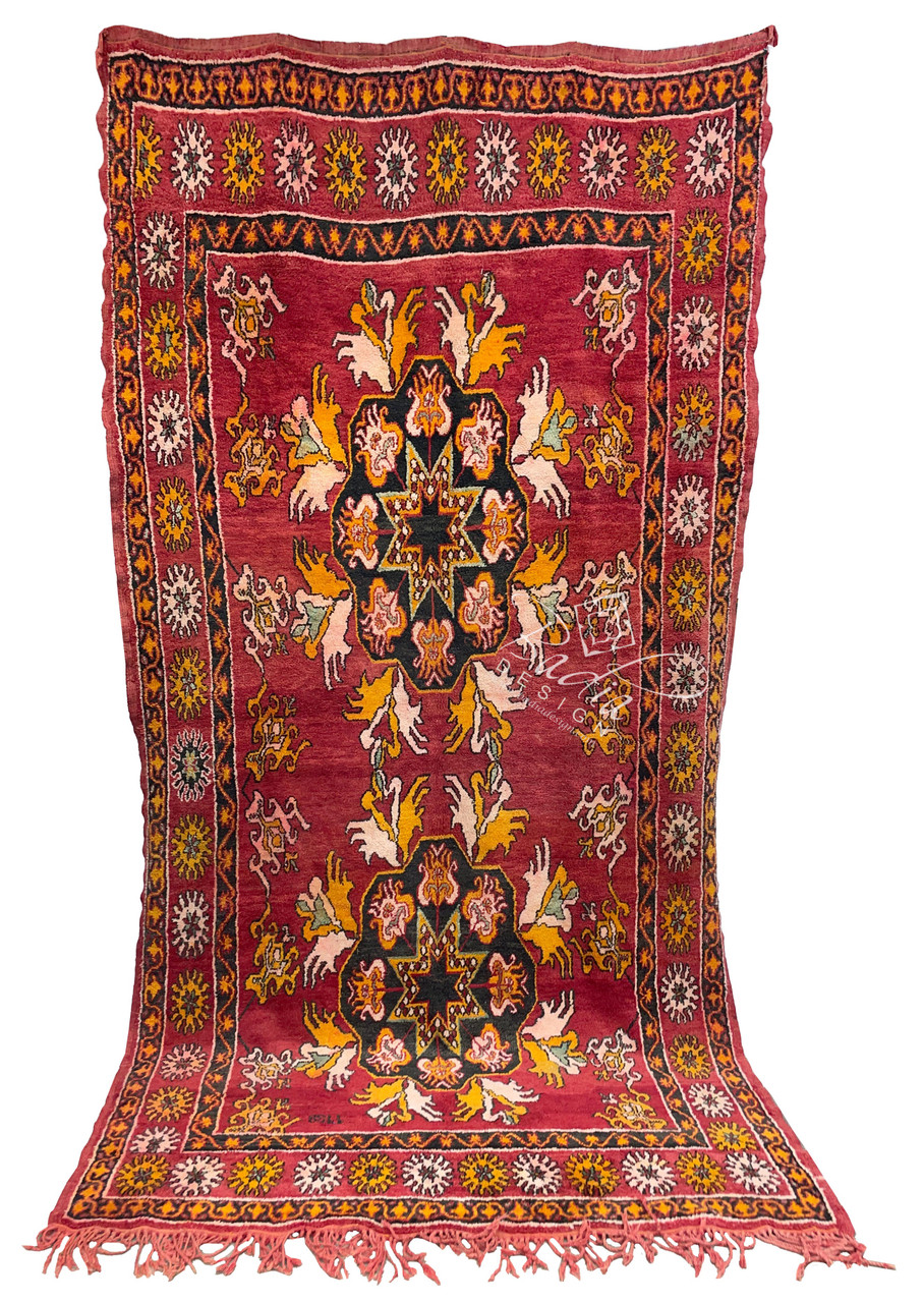 81" W x 150" H - Red Authentic Handmade Moroccan Beni Ourain Rug - R028