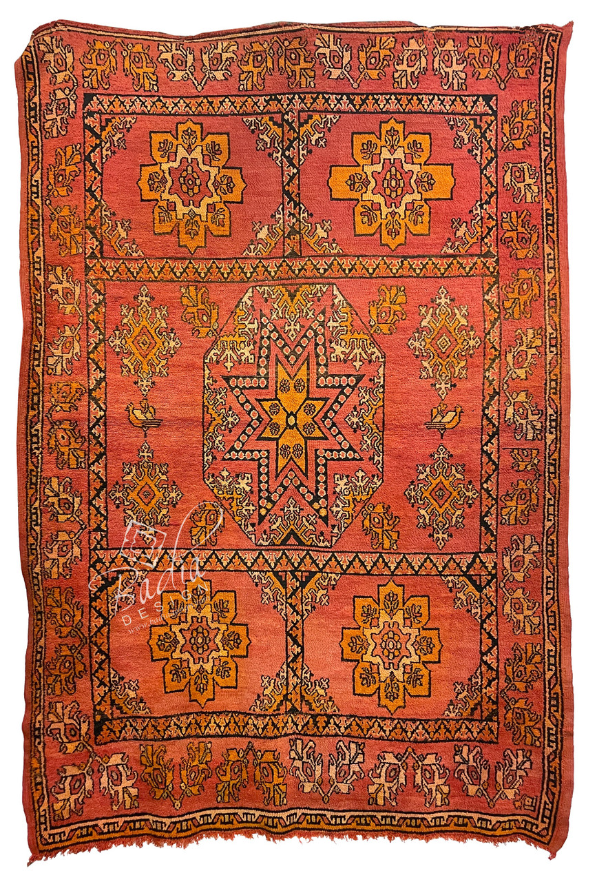 Red Berber Moroccan Rug with Art Deco Design - R041