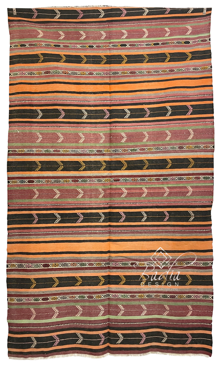 Orange Multi-Color Traditional Moroccan Kilim Rug - R0243