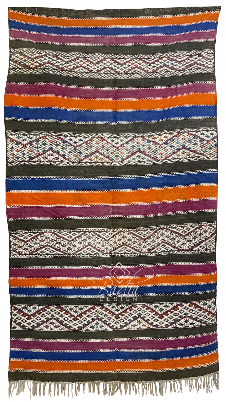 Vivid Color Moroccan Kilim Rug with Tribal Designs - R0249