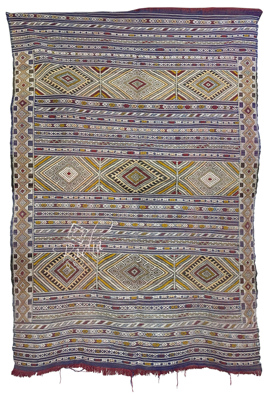 Handwoven Multi-Color Moroccan Kilim Rug with Tribal Designs - R0173