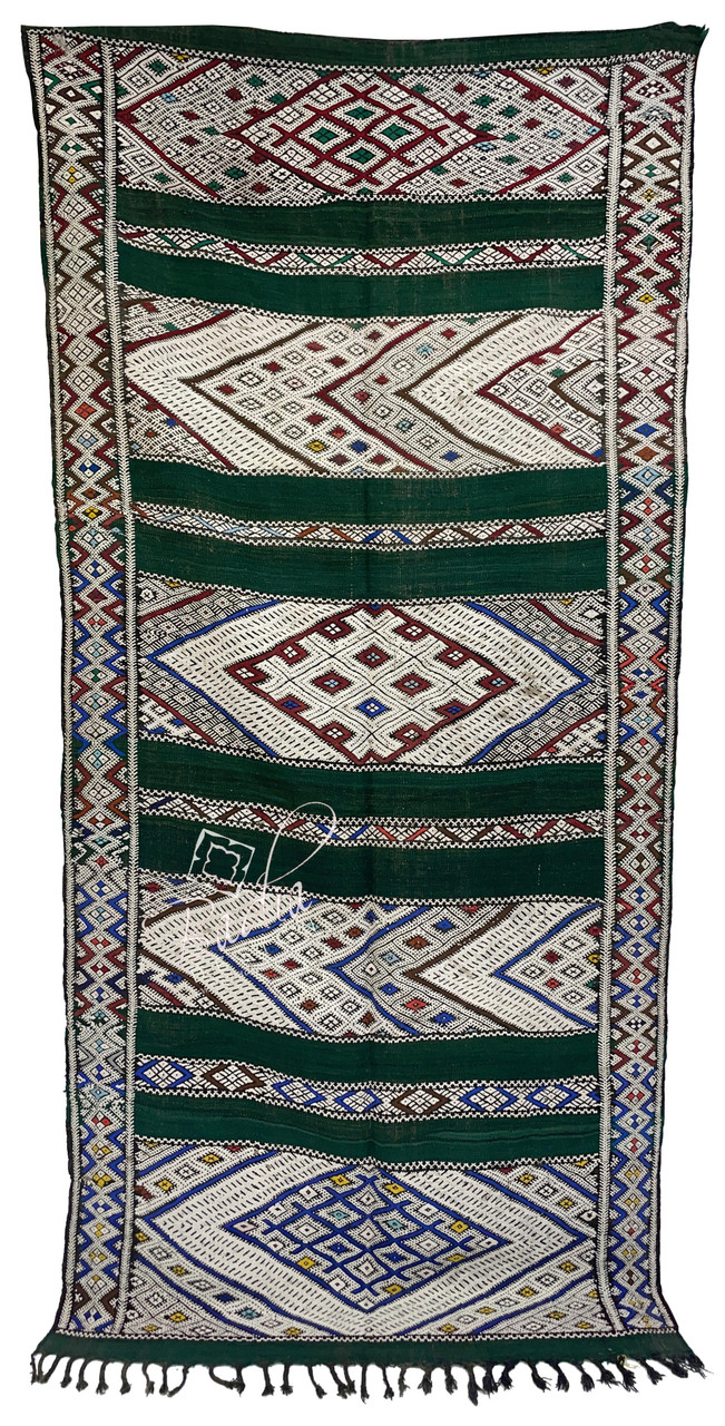 Long Green Moroccan Kilim Rug - R0177