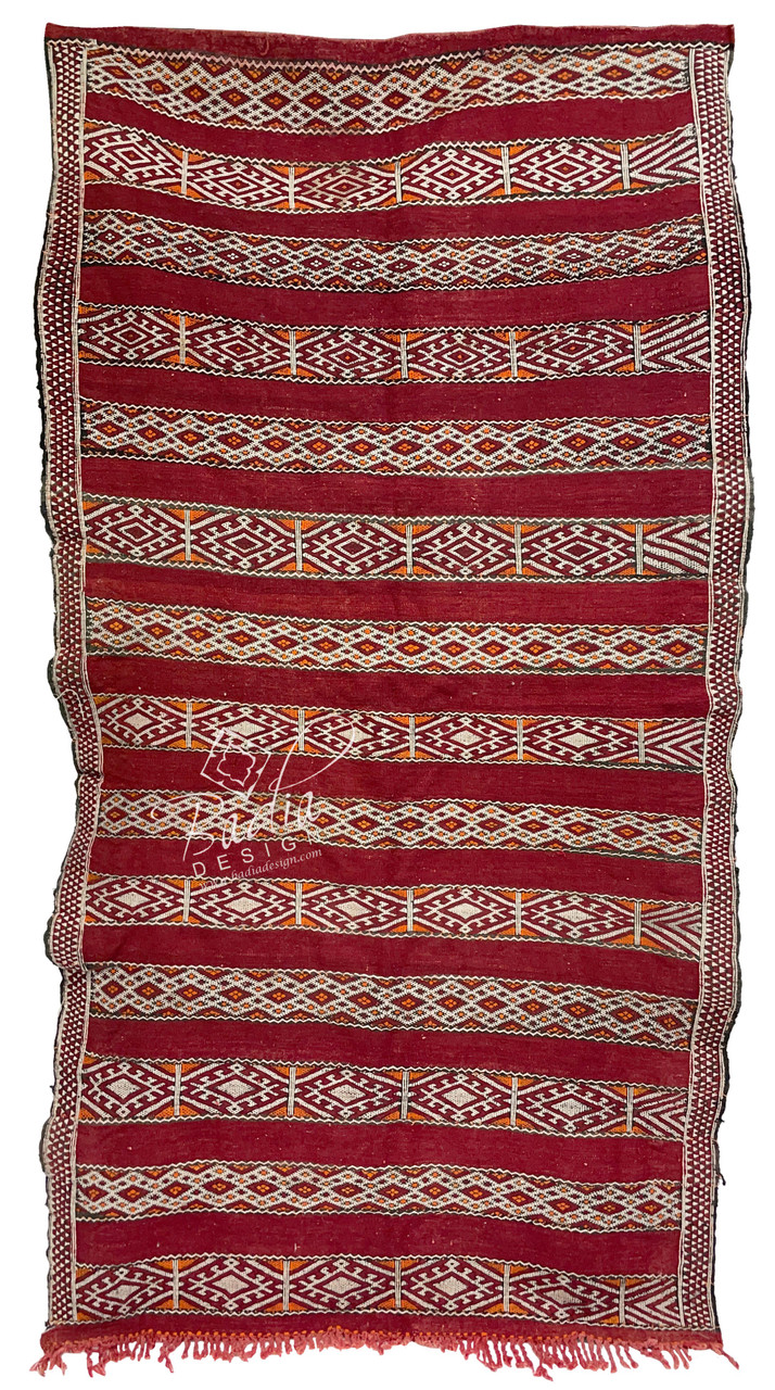 Long Red Multi-Color Moroccan Kilim Rug - R0181