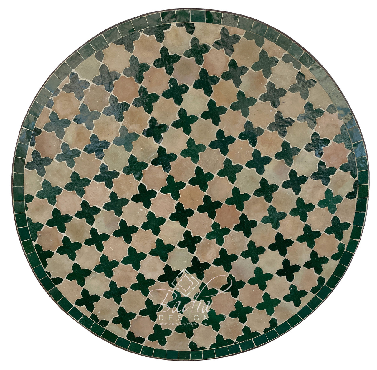 24 Inch Green and Beige Round Tile Table Top - MTR584