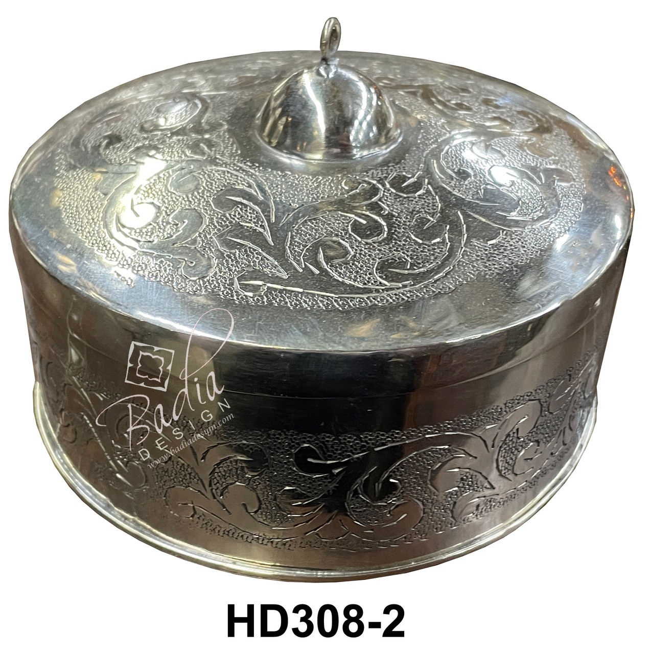 Round Silver Container with Lid - HD308