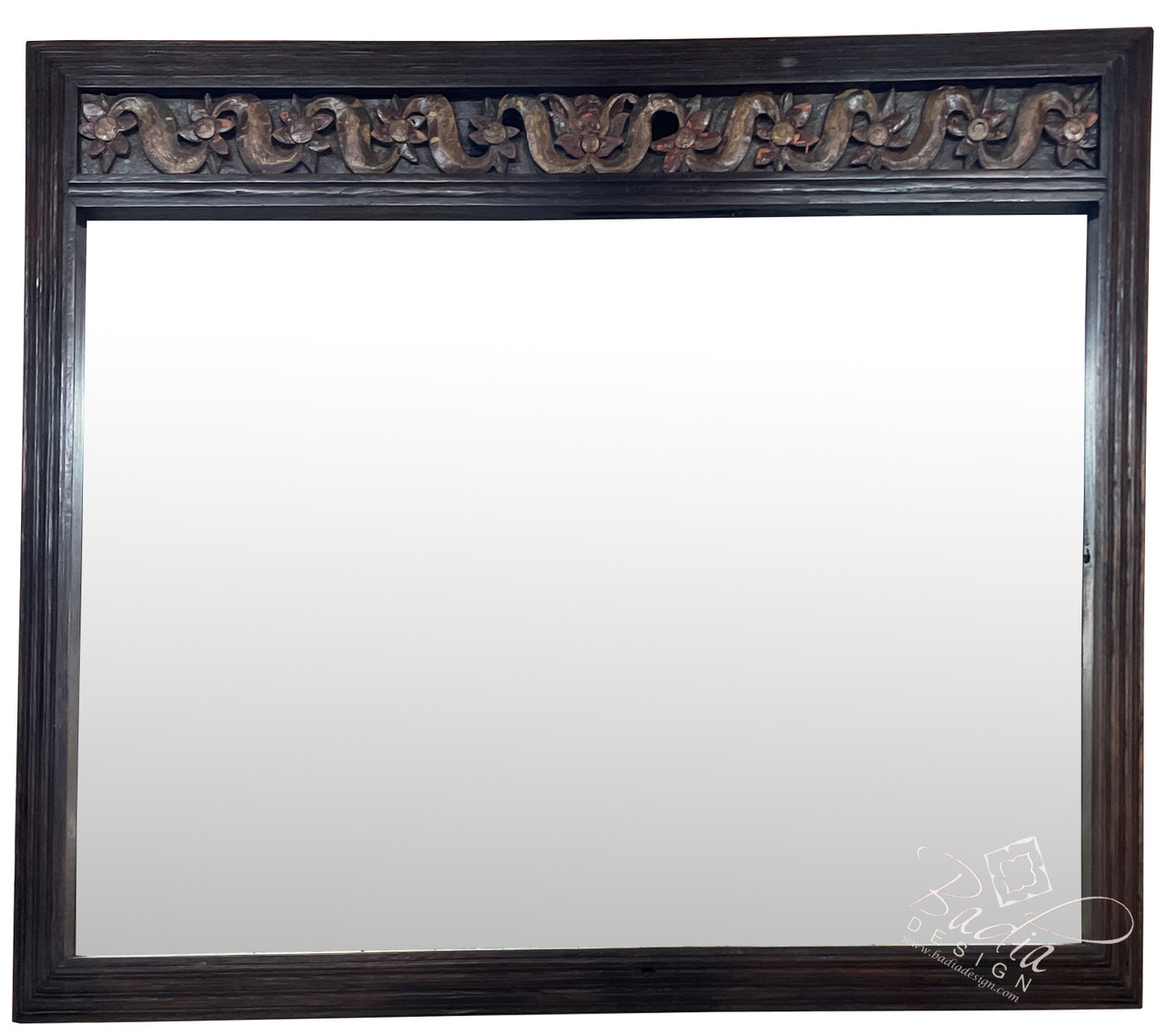 Large Vintage Hand Carved Wooden Frame Mirror - M-W019
