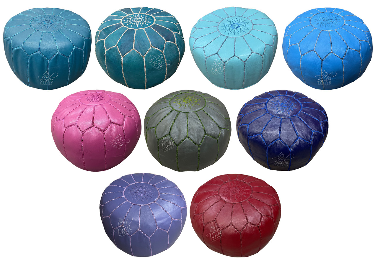 Round Moroccan Leather Pouf