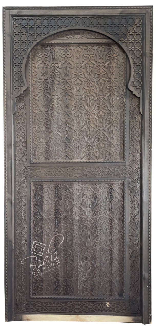 Dark Stained Hand Carved Wooden Door - CWD052