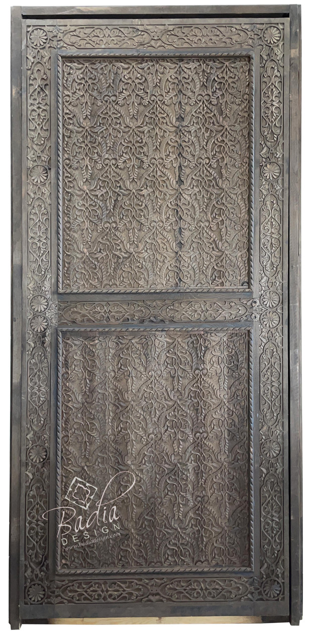 Dark Stained Hand Carved Wooden Door - CWD052