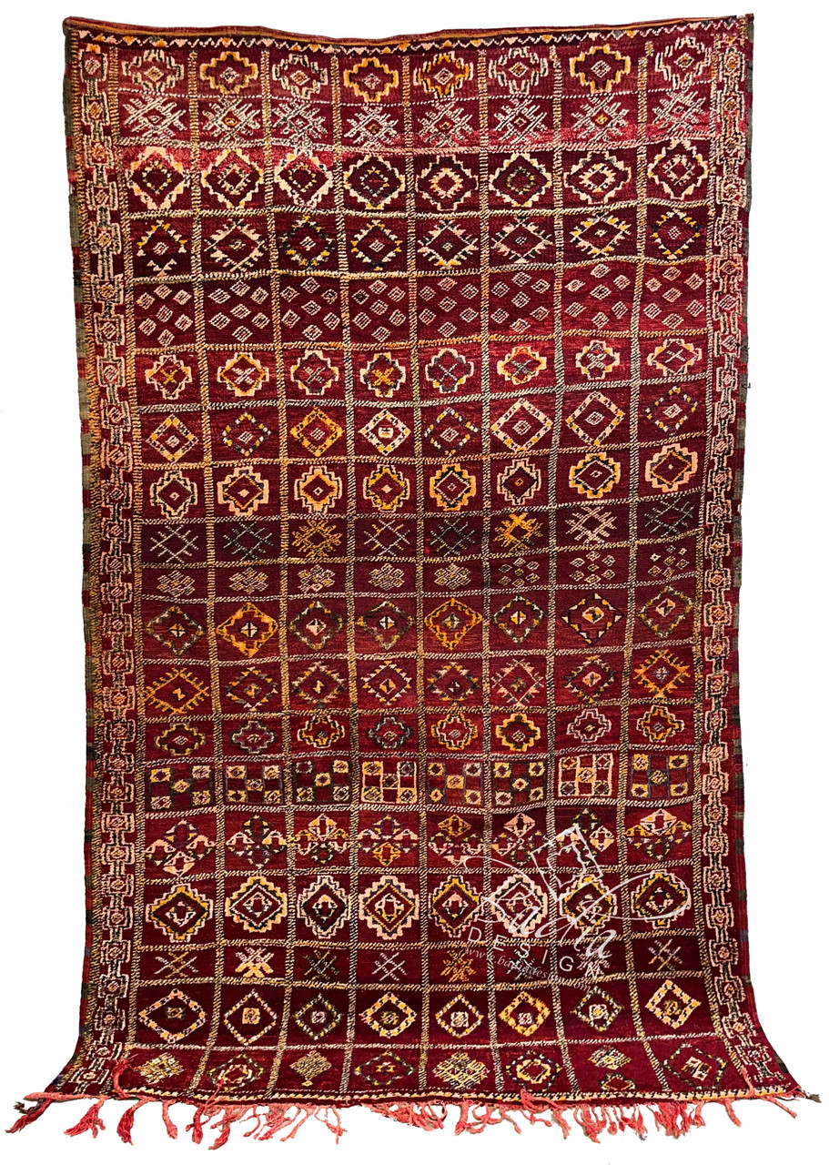 Red Multi-Color Moroccan Rug with Tribal Designs - R0147