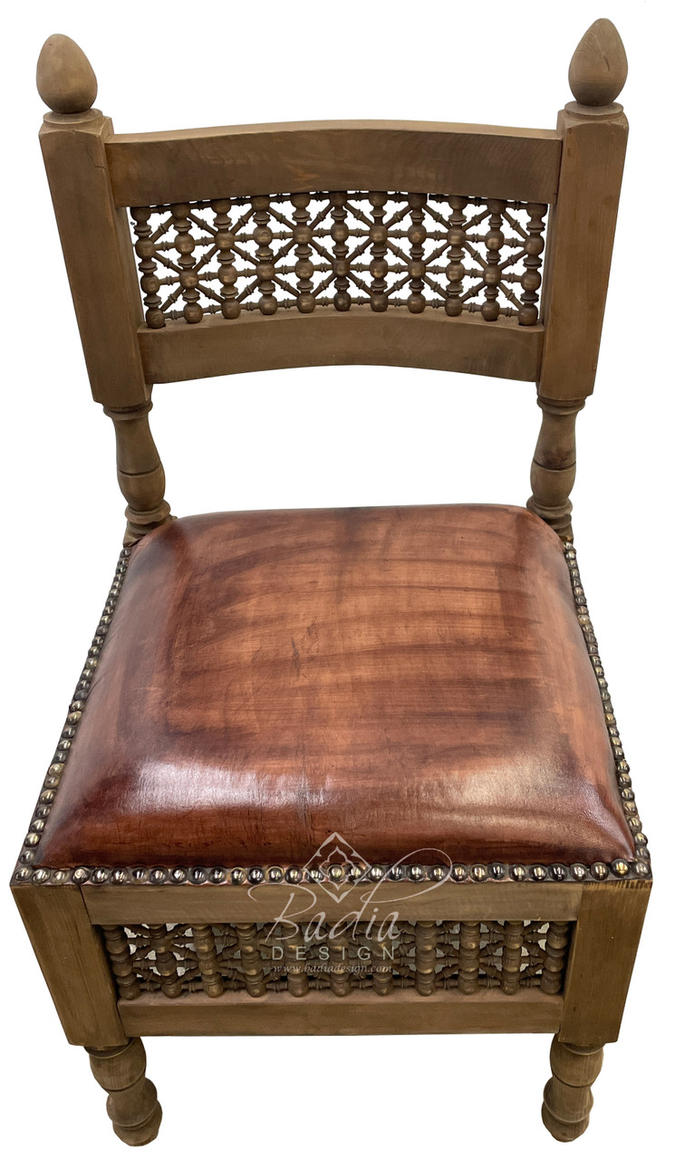 Leather Chair with Moucharabieh Wood Design - CW-CH025