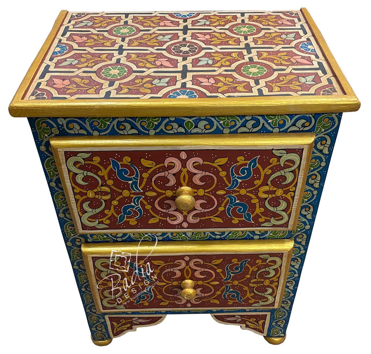 Multi-Color Hand Painted Nightstand - HP-CA085