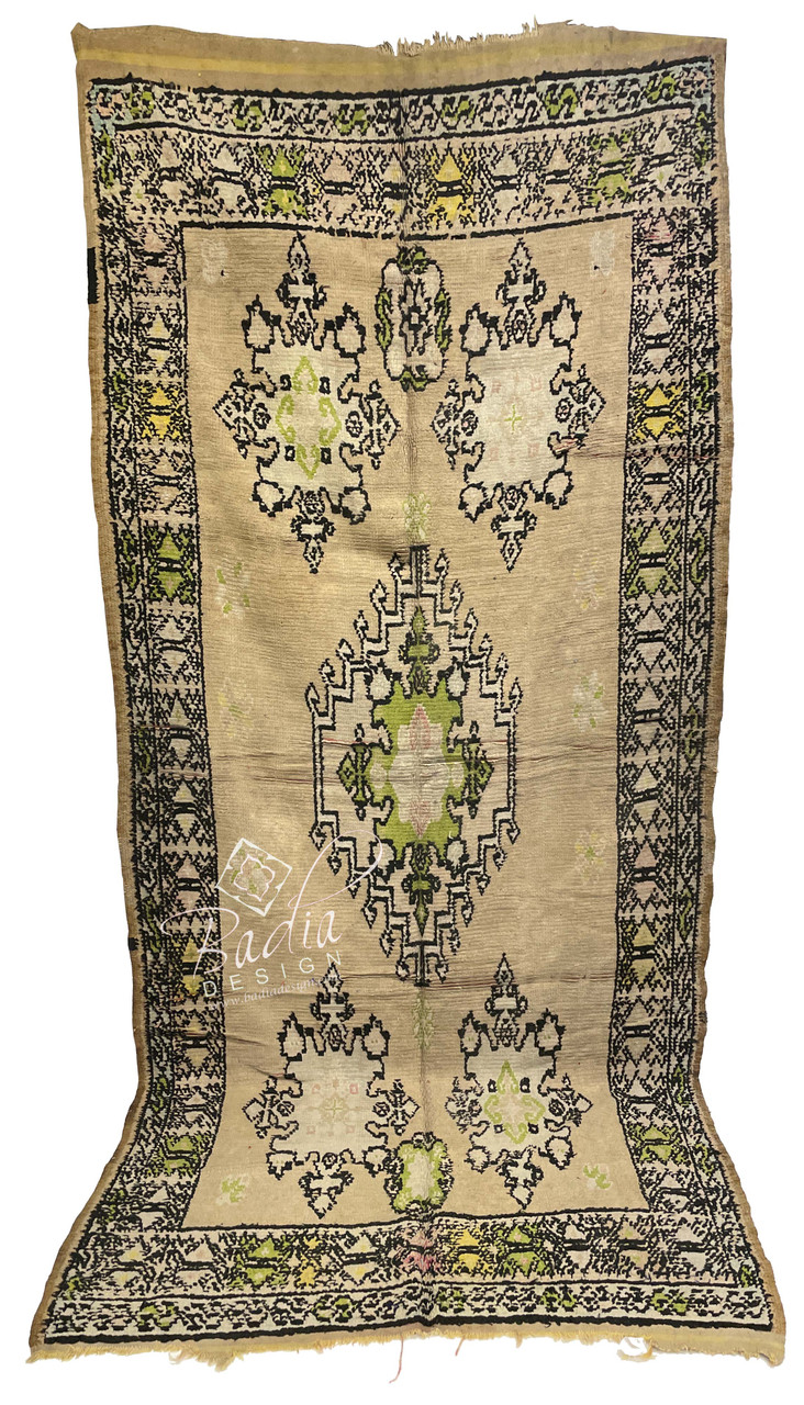 Olive Color Rug with Geometric Designs - R0364