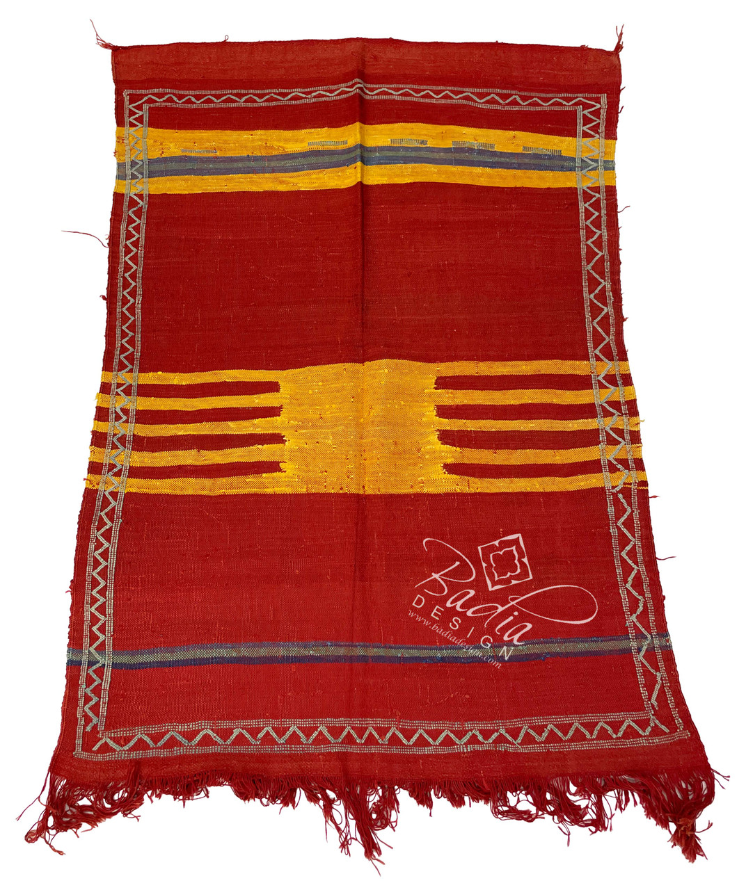 Red and Yellow Tribal Rug with Geometric Designs - R0428