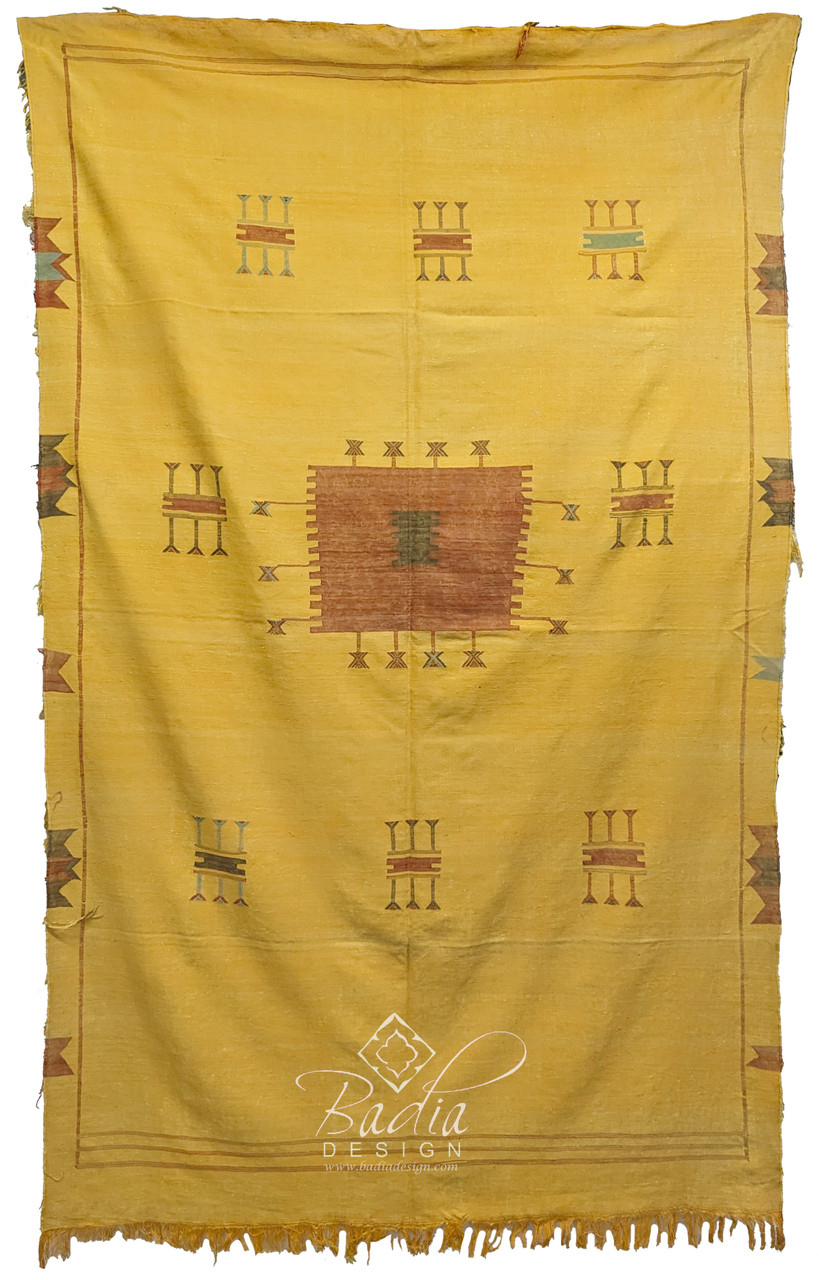 70" W x 104" H - Yellow Cactus Silk Rug with Tribal Designs - R0469