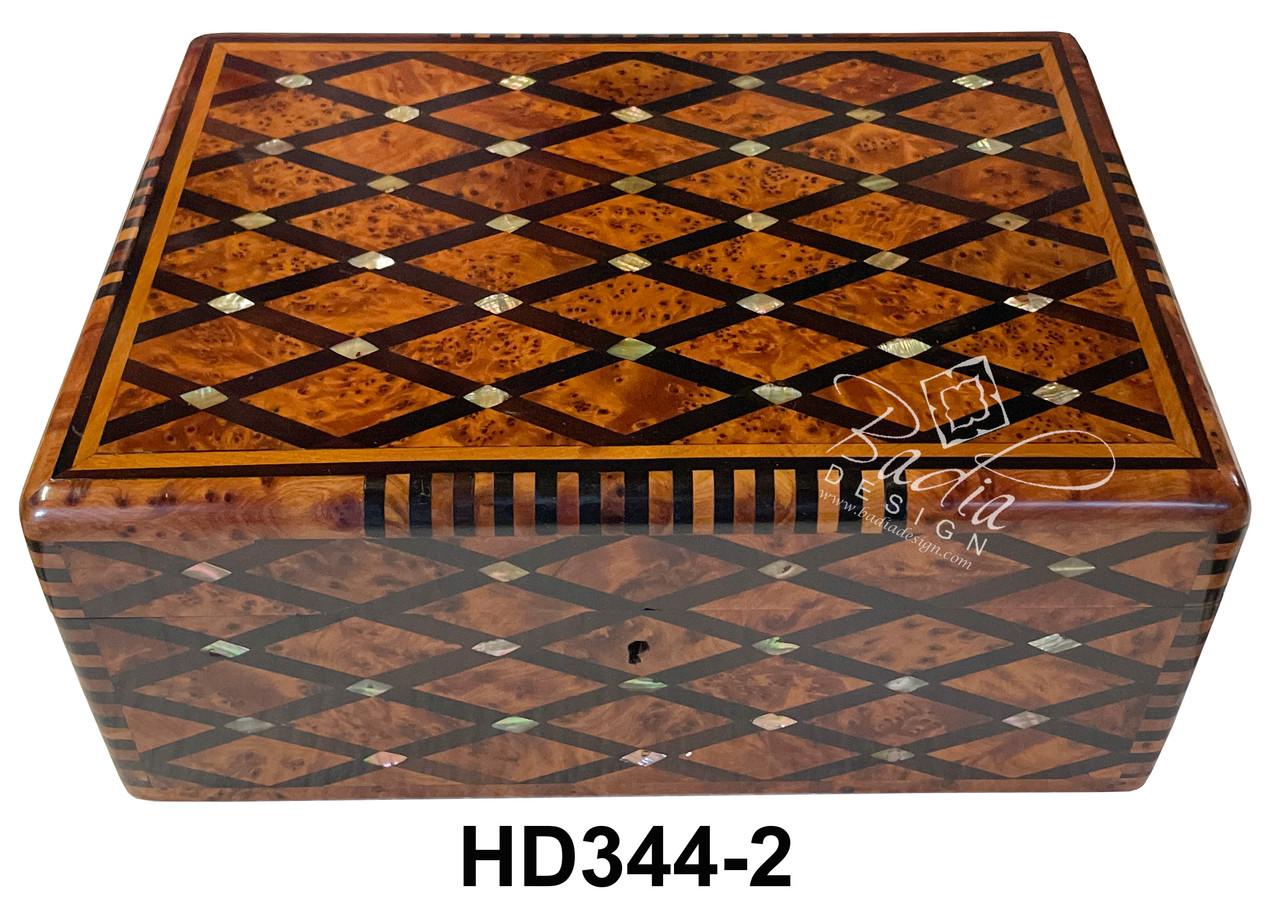 Wooden Thuya Jewelry Box with Mother of Pearl Inlay - HD344
