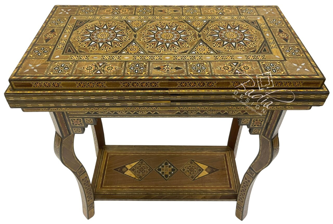 Handcrafted Syrian Design Gaming Table – Play Chess, Checkers & Backgammon - MOP-ST160