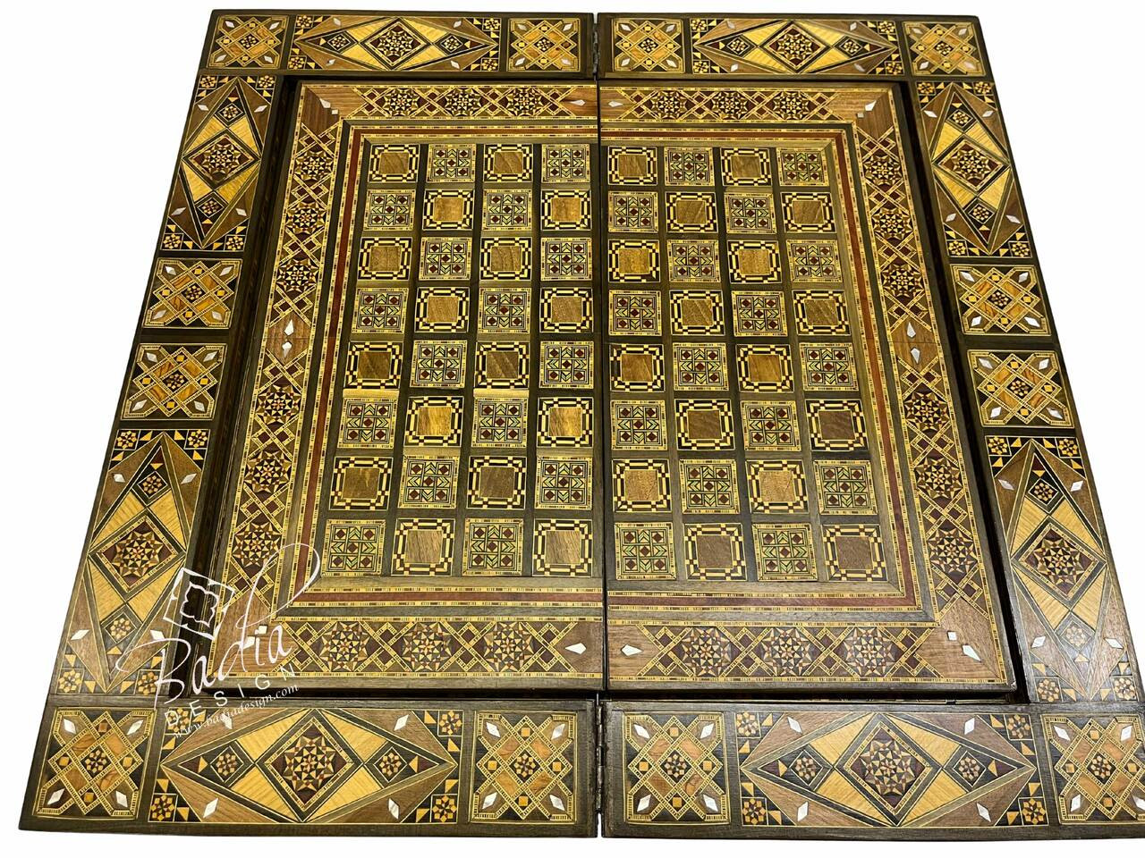 Handcrafted Syrian Design Gaming Table – Play Chess, Checkers & Backgammon - MOP-ST160