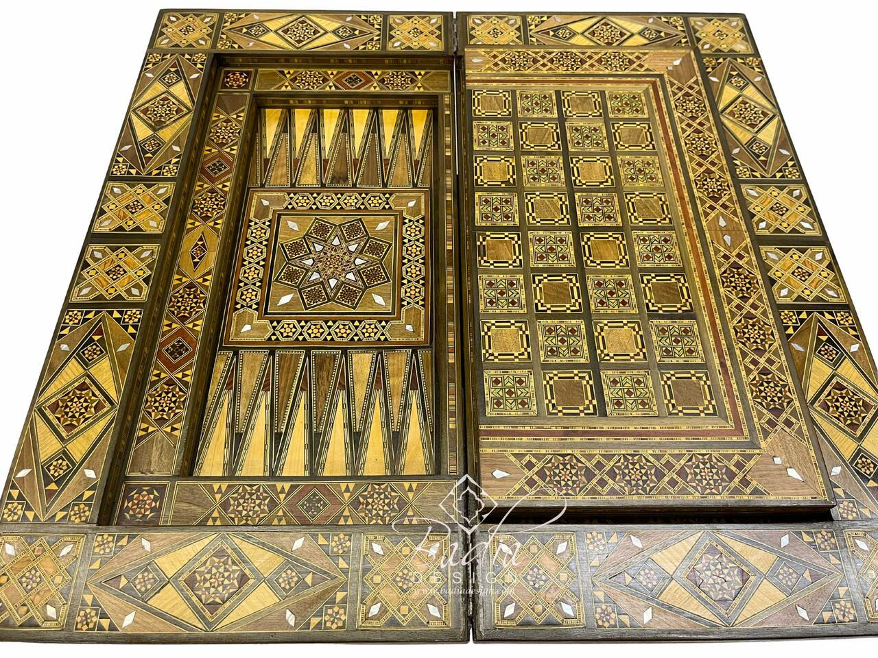 Handcrafted Syrian Design Gaming Table – Play Chess, Checkers & Backgammon - MOP-ST160