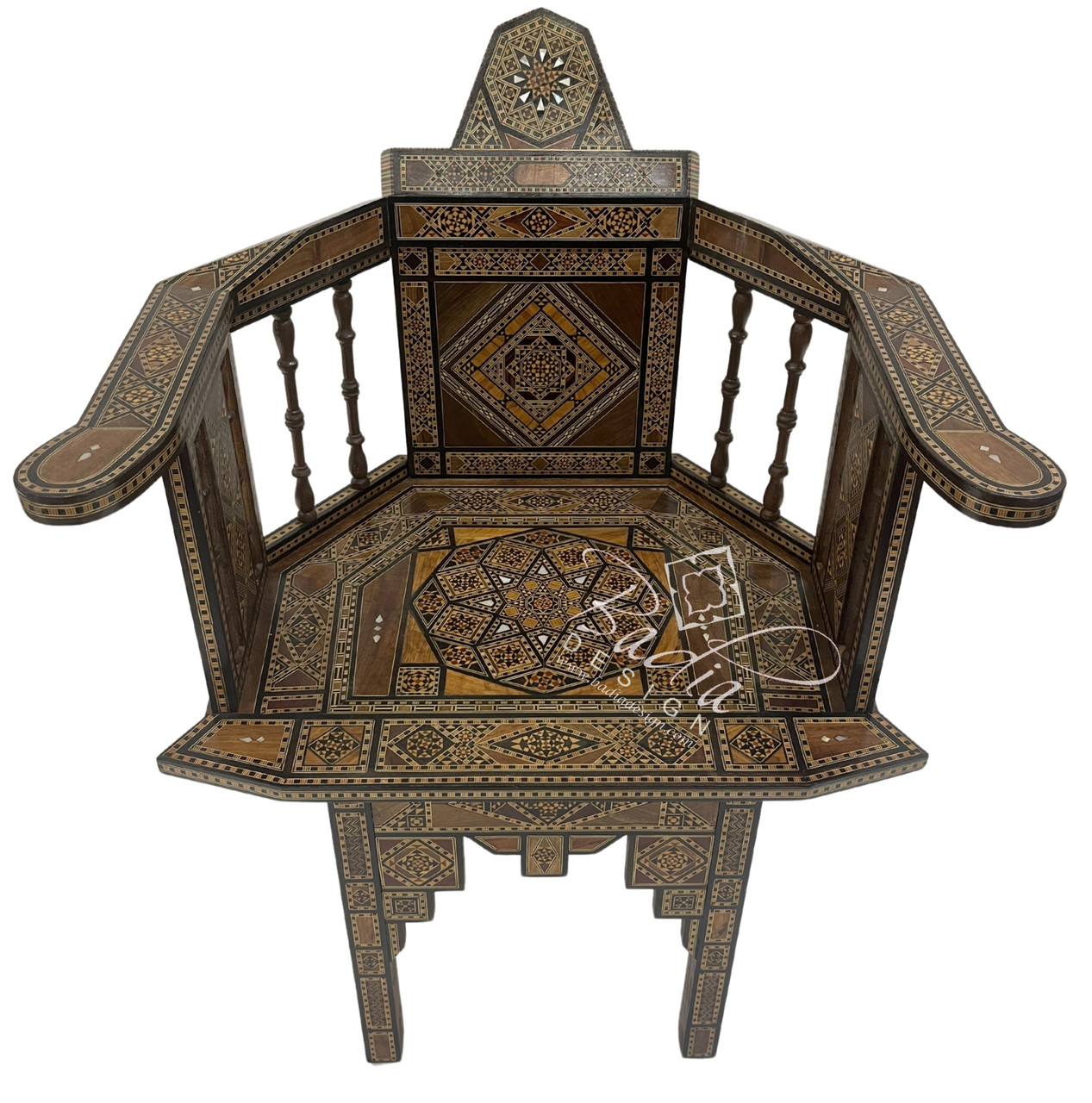 Authentic Moroccan Hand-Carved Chair with Stunning Inlay - MOP-CH031